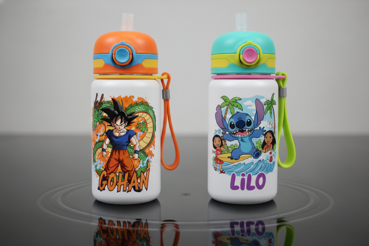 Vaso Personalizado con Nombre - Estilo Cilíndrico con Tapón de Botón