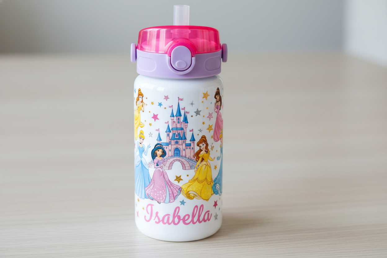 Vaso Personalizado con Nombre - Estilo Cilíndrico con Tapón de Botón