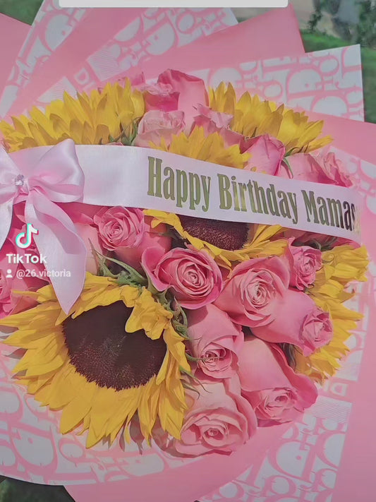 Ramo Alegre de Girasoles con Rosas Rosadas